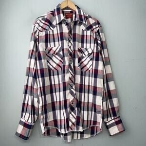 Vtg Rustler Mens Size 16 34 / 35 Pearl Snap X Long Tails Western Shirt Cowboy